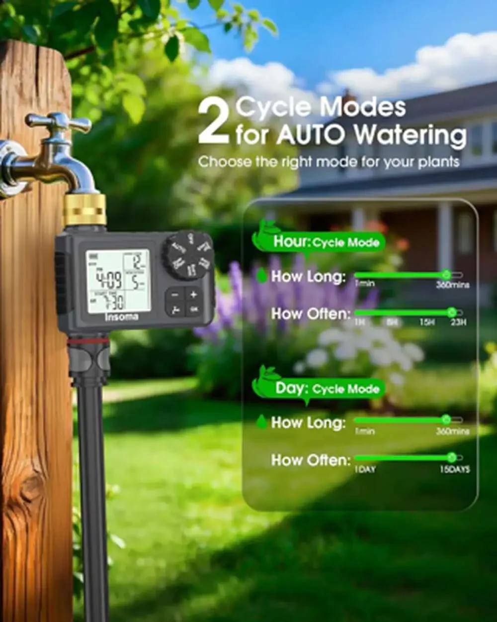 Water Timer for Garden Hose Brass Inlet 1 Outlet LCD Display Auto Manual Rain
